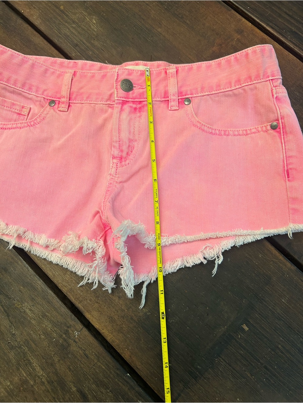PINK Victoria's Secret Faded Neon Pink Frayed Denim Cutoff Shorts - Picture 3 of 10